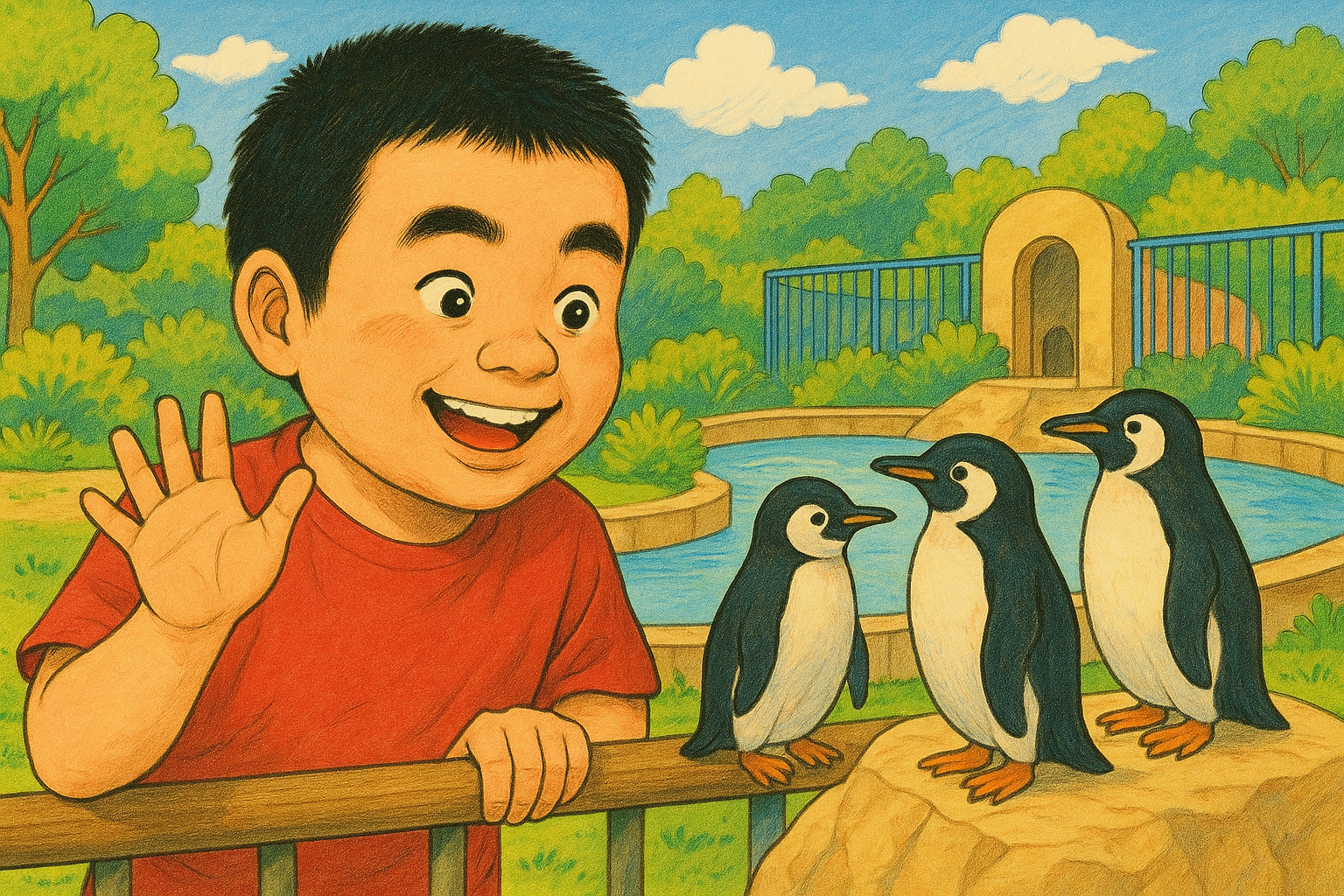 大好きなペンギンを観察するJ君