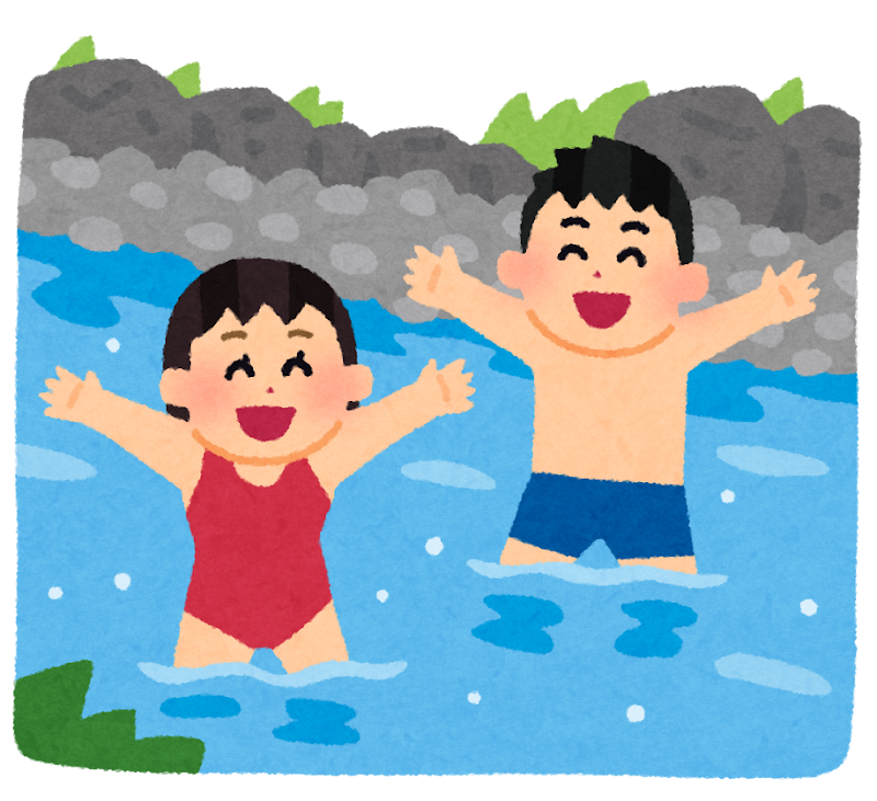 川遊びをする姉弟