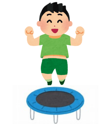 トランポリンを飛ぶ男の子