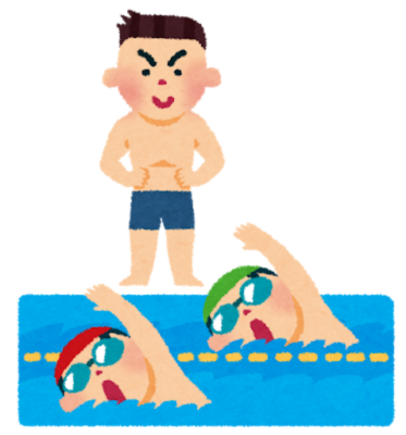 トビウオで教えているコーチ（インストラクター）と生徒のイラスト