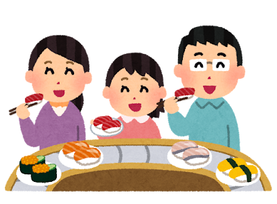 回転寿司を楽しむ家族