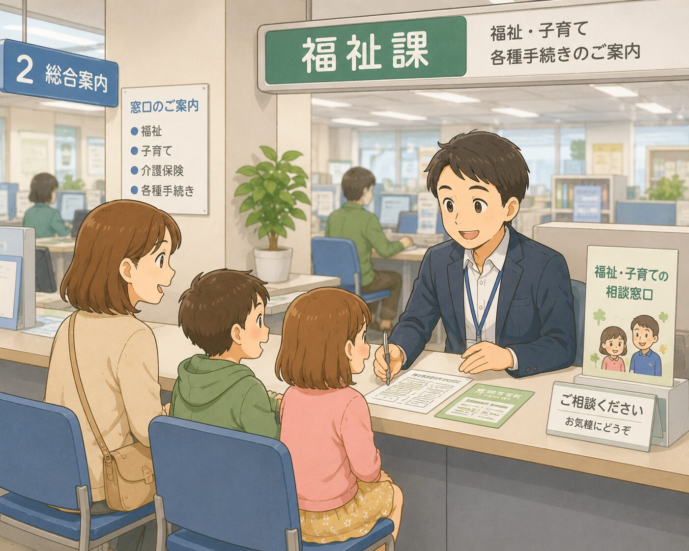 療育手帳を福祉課の窓口で申請する家族