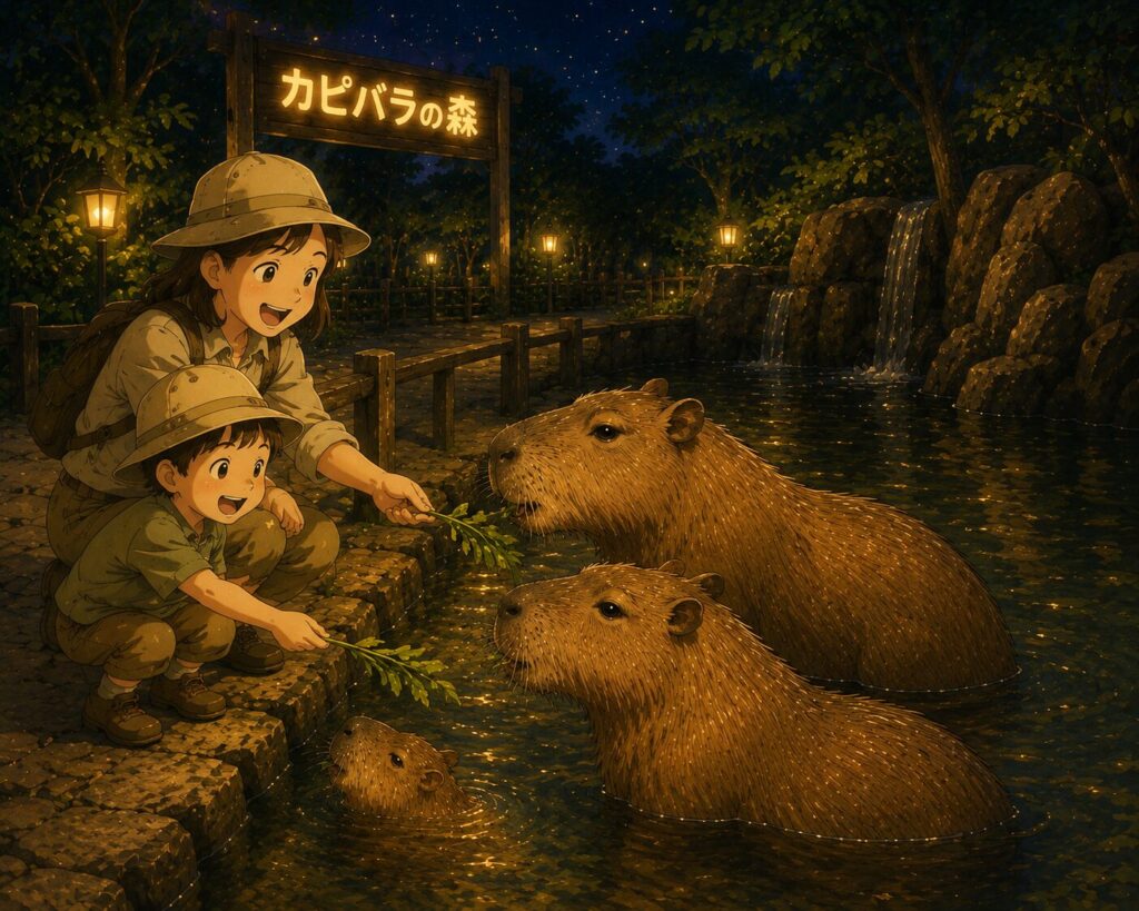 ピバラへのえさやり体験｜夜の動物園