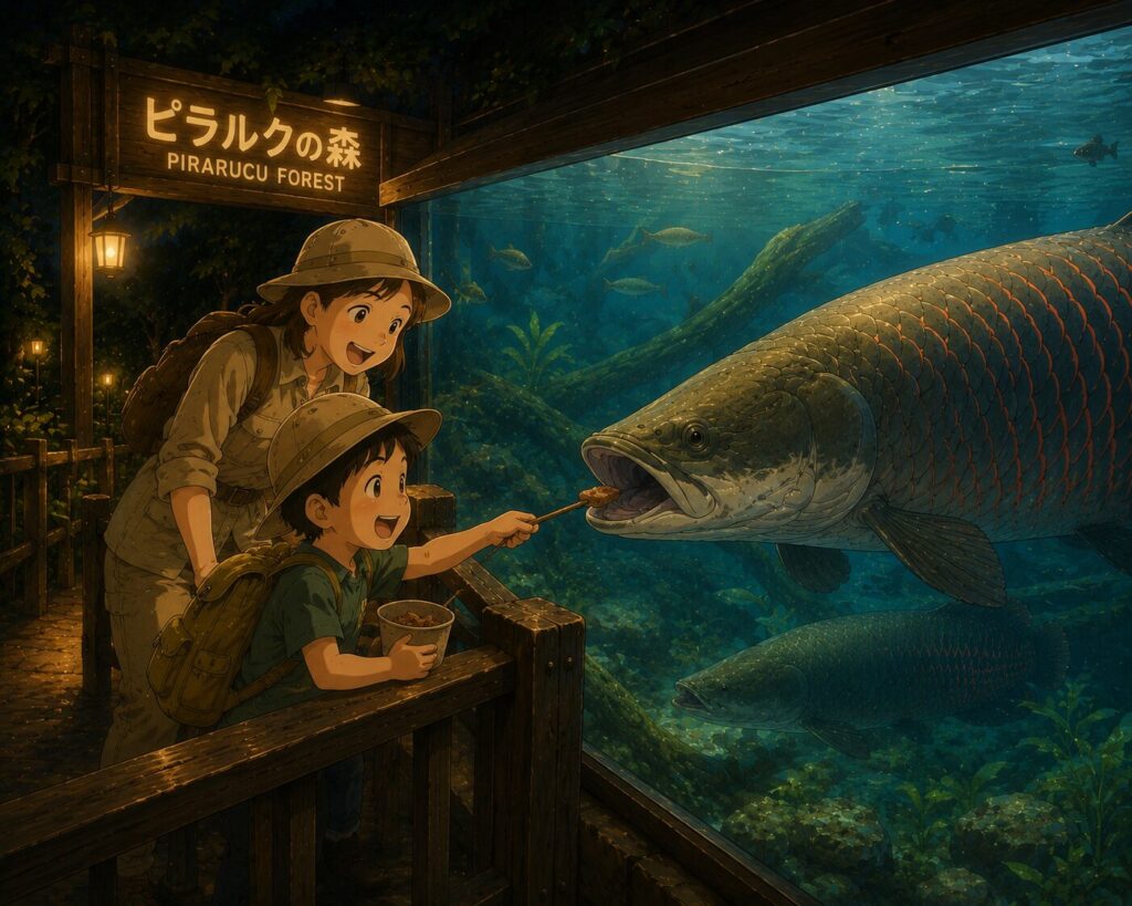 ピラルクへのえさやり体験｜ドリームナイト・アット・ザ・ズー