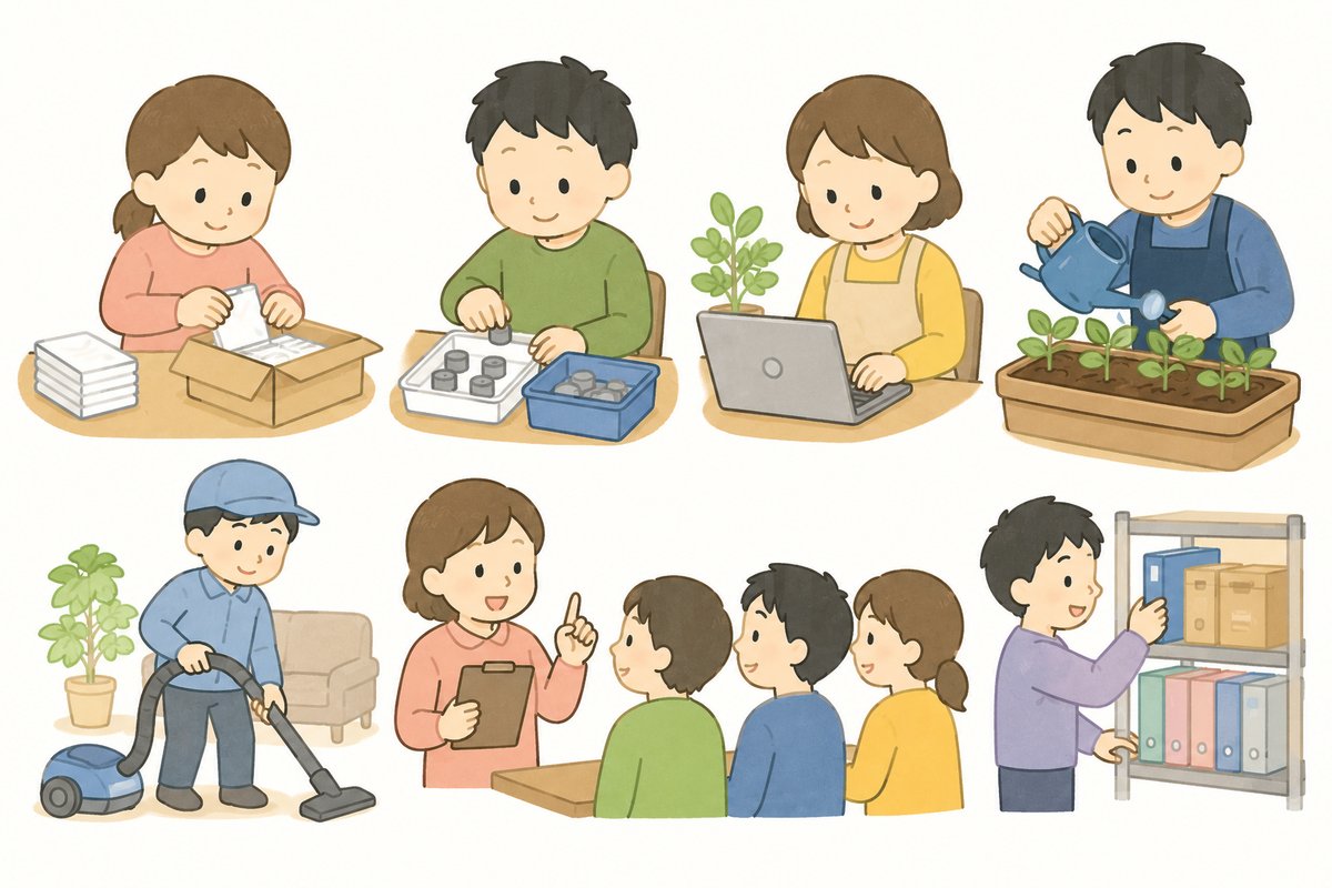 就労継続支援B型での作業の種類（袋詰め・PC作業・農作業・清掃など）