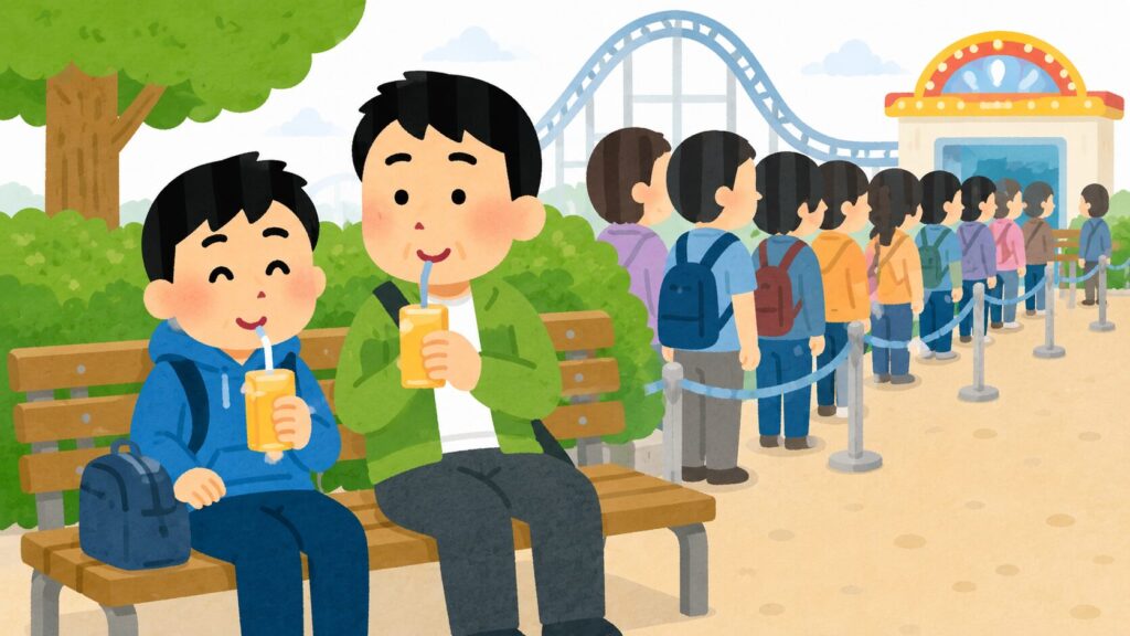 列の外でベンチ休憩