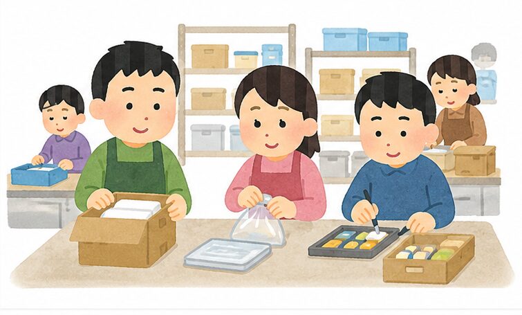 就労継続支援B型事業所での作業風景イラスト