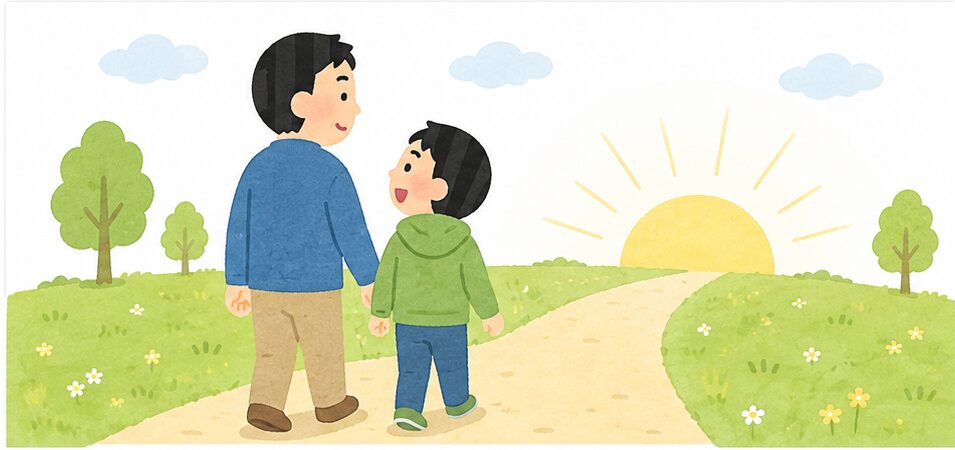 就労継続支援B型を考える父と息子｜将来への道を歩むイラスト